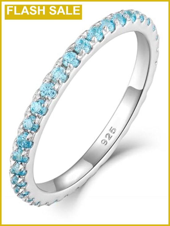 Jewelry - 925 Sterling Silver Stackable Ring Created Aquamarine Eternity Band